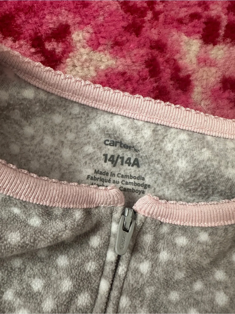 Carter's Gray Star Zip-Up Footie Pajama with Pink Trim and Unicorn Appliqué
